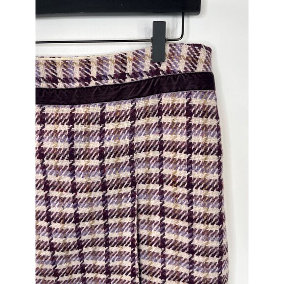 Loft Tweed Pleated Skirt Wool Blend Size 6 Purple Cream Plaid Mini - Picture 3 of 14